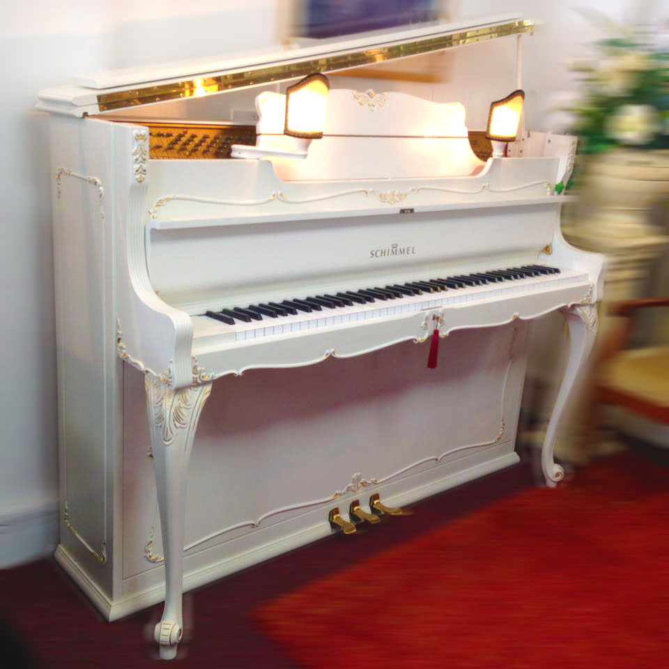 Schimmel Baroque white gold upright grand piano